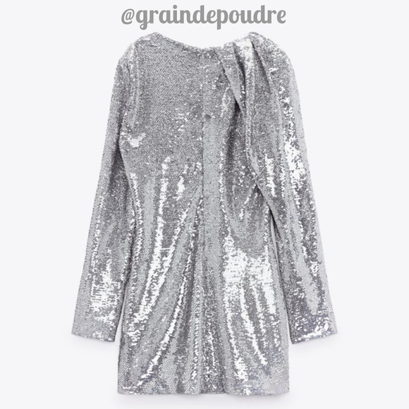 Zara Dresses Zara Silver Iridescent Fishscale Sequin Cape Neckline
